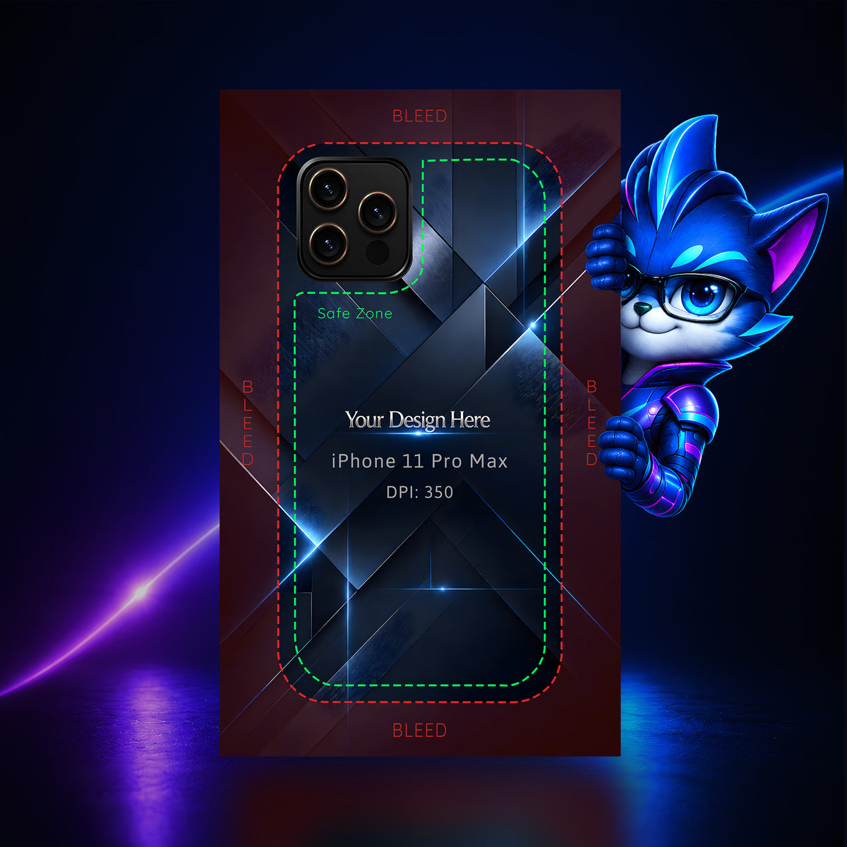 Apple iPhone 11 Pro Max Photoshop phone case template preview