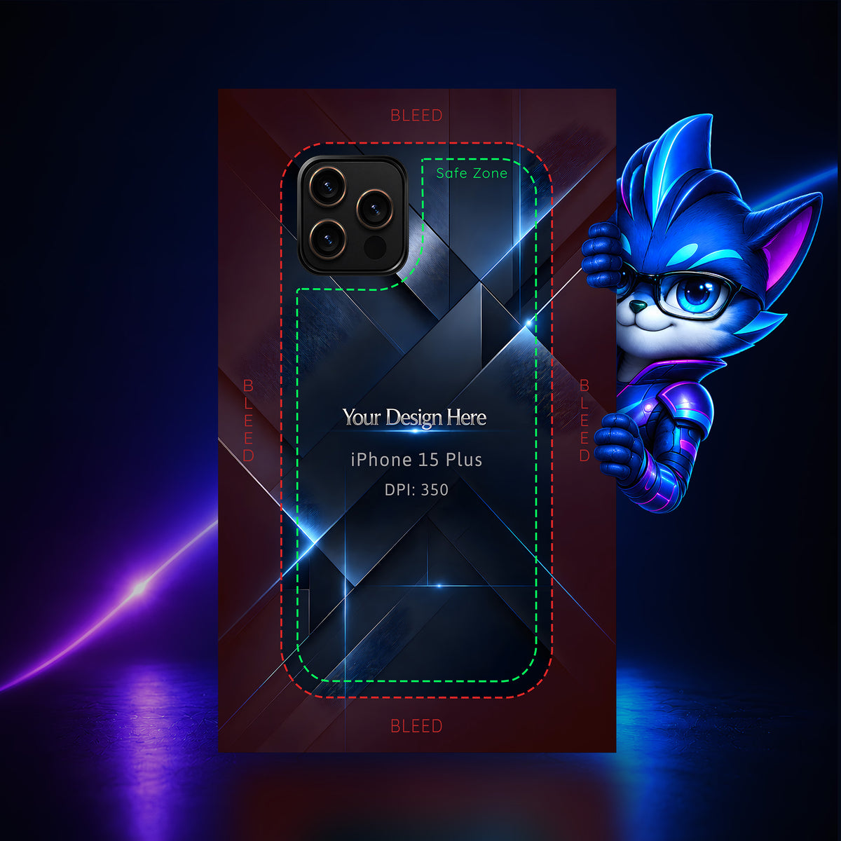 Apple iPhone 15 Plus Photoshop phone case template preview