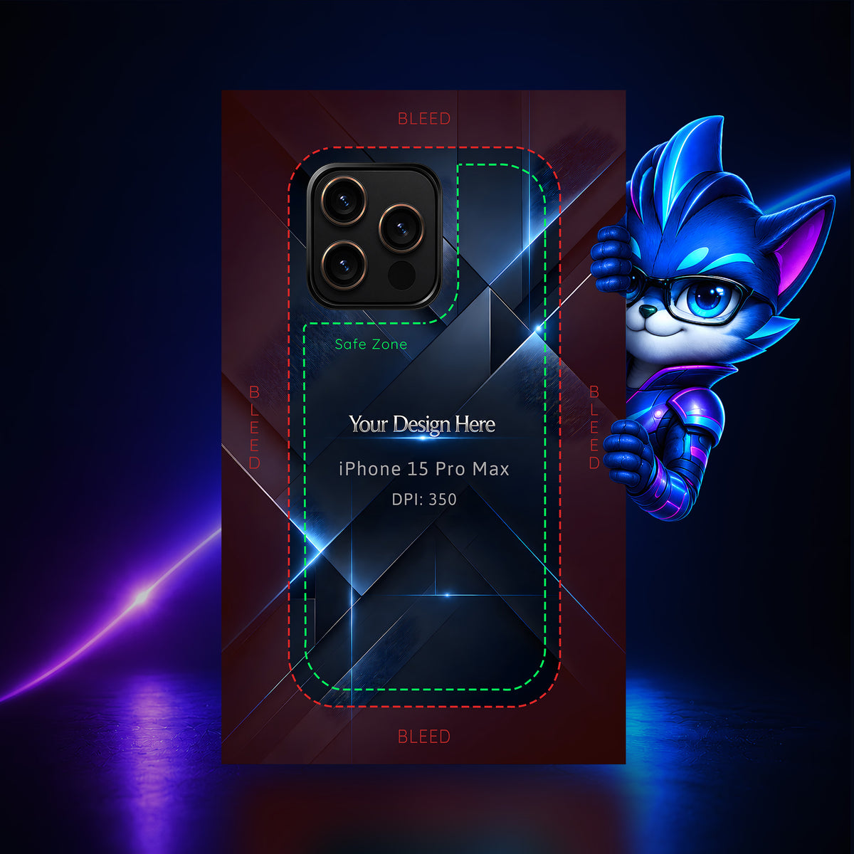 Apple iPhone 15 Pro Max Photoshop phone case template preview