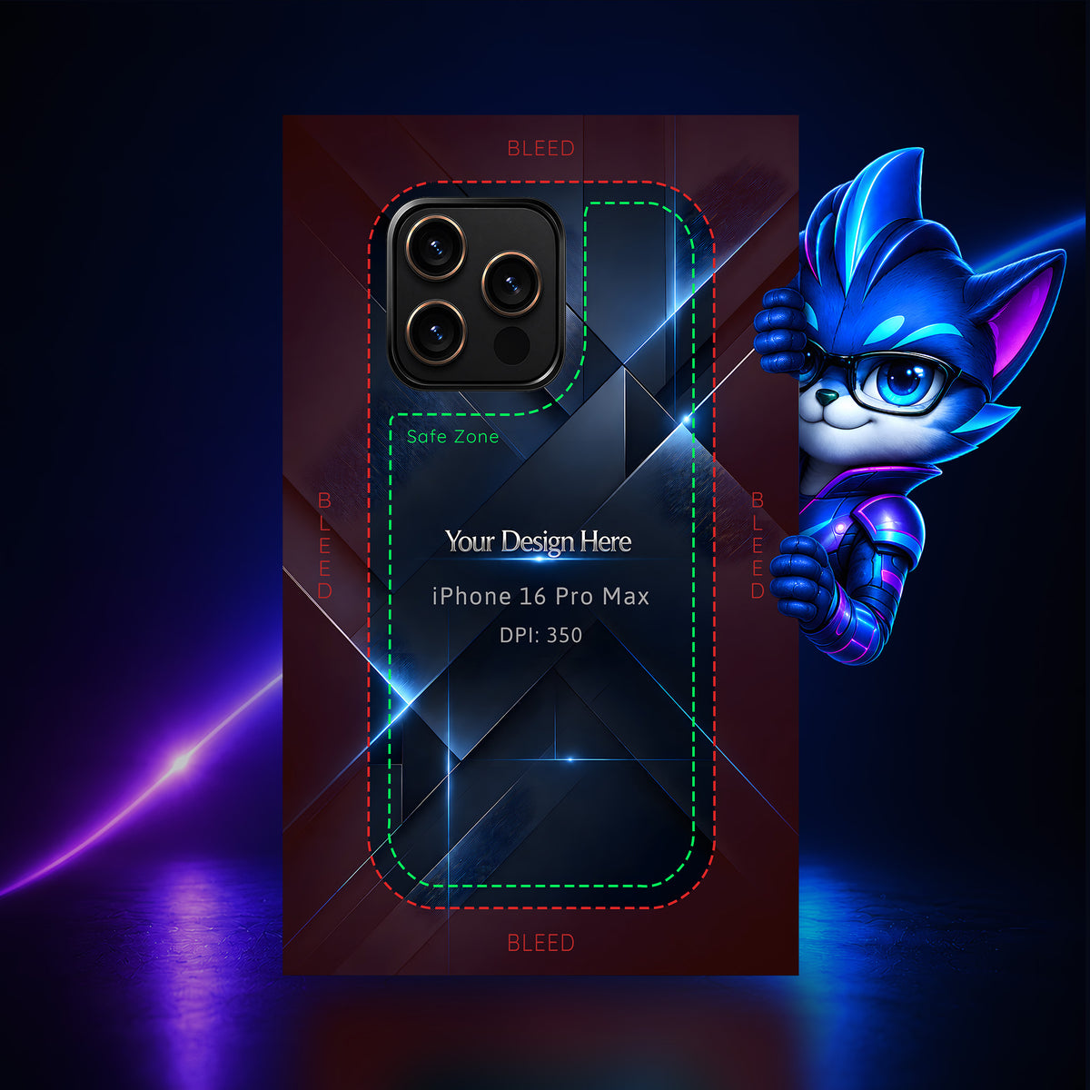Apple iPhone 16 Pro Max Photoshop phone case template preview