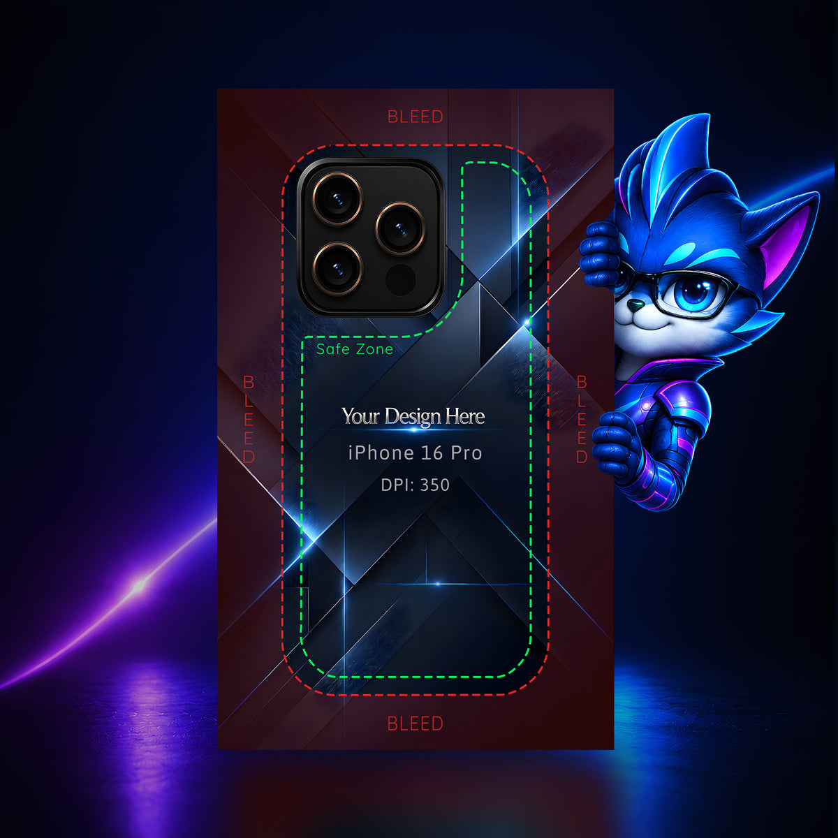 Apple iPhone 16 Pro Photoshop phone case template preview