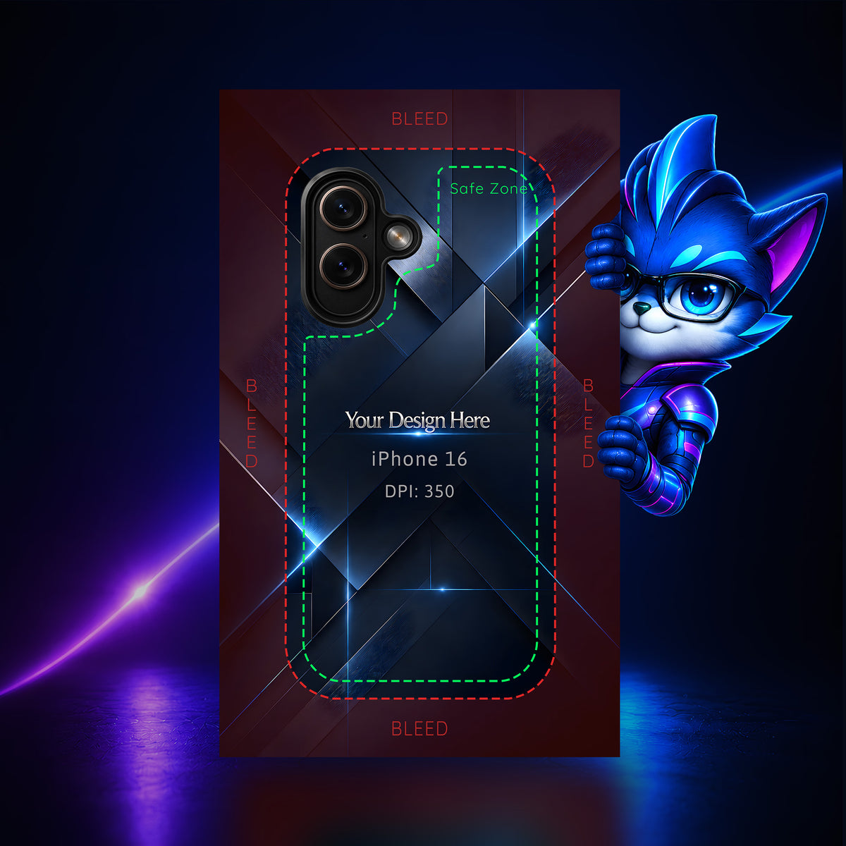 Apple iPhone 16 Photoshop phone case template preview