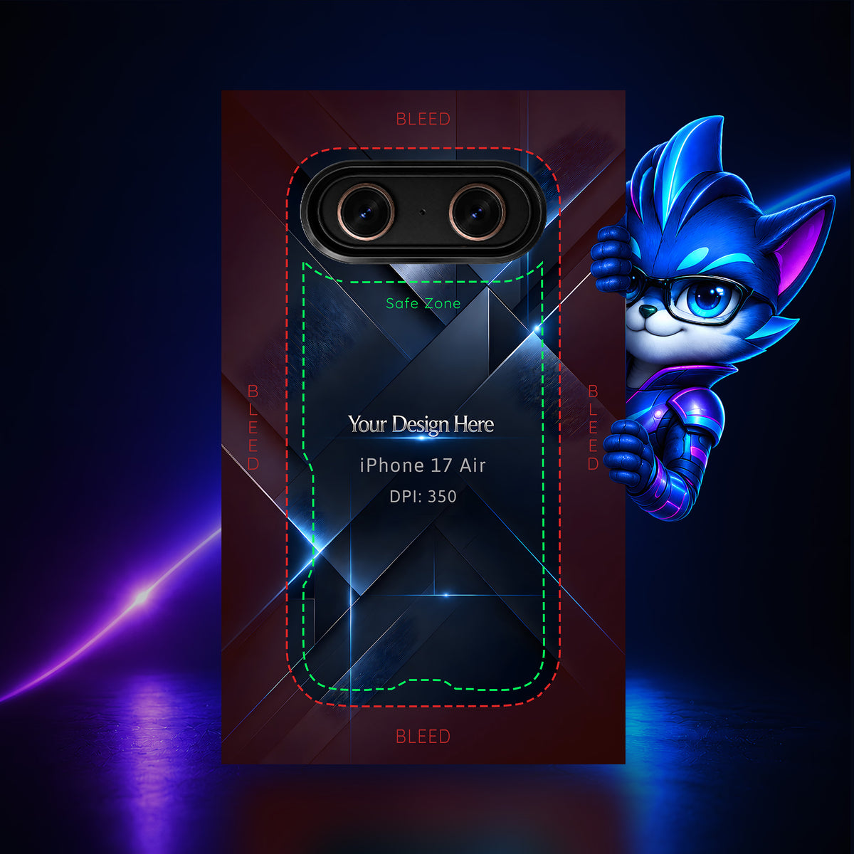 Apple iPhone 17 Air Photoshop phone case template preview