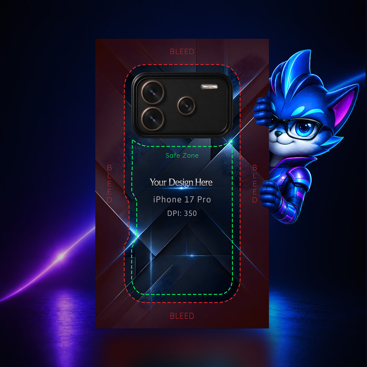 Apple iPhone 17 Pro Photoshop phone case template preview