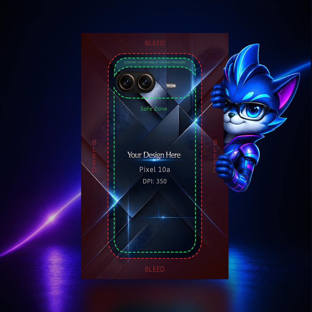 Google Pixel 10a Photoshop phone case template preview