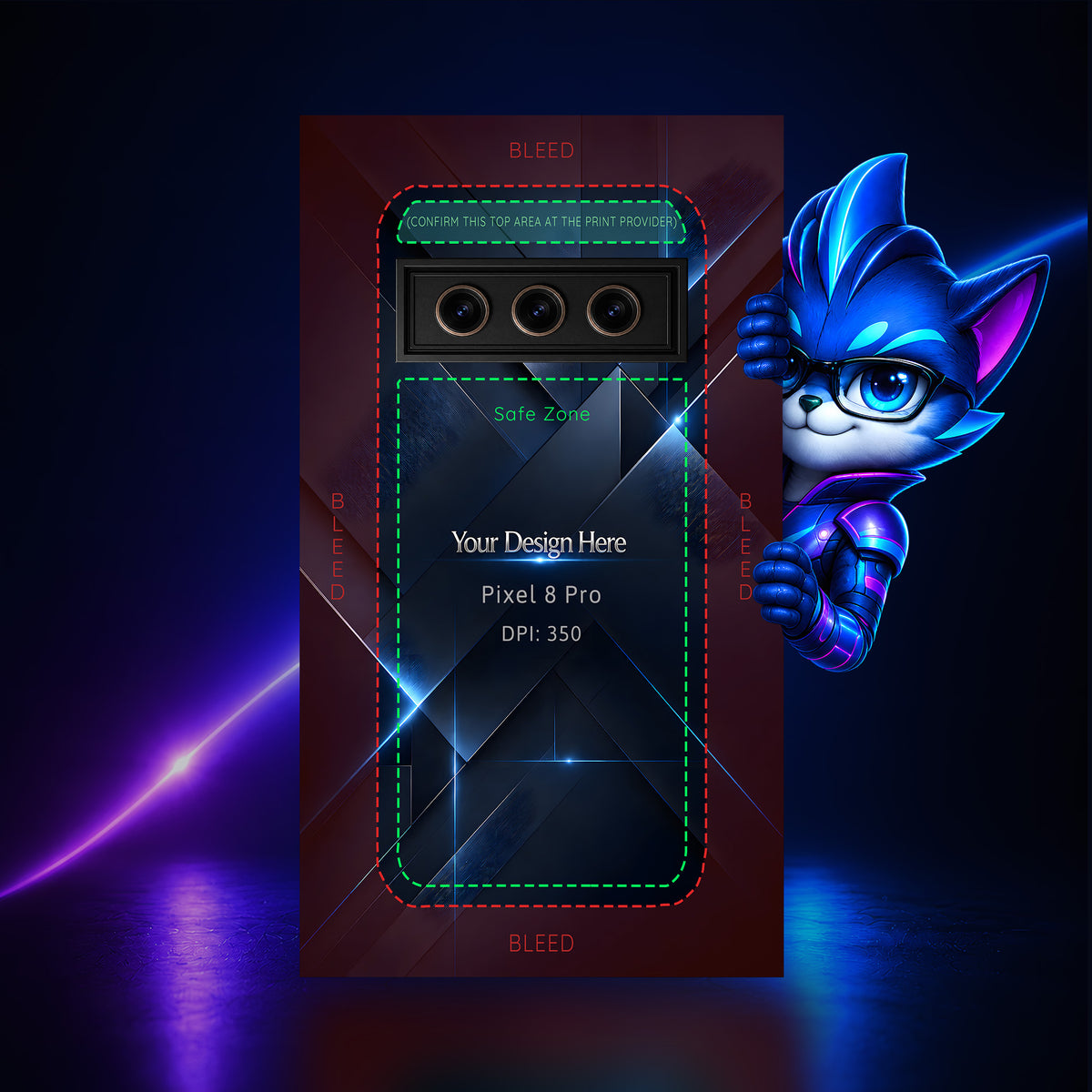 Google Pixel 8 Pro Photoshop phone case template preview