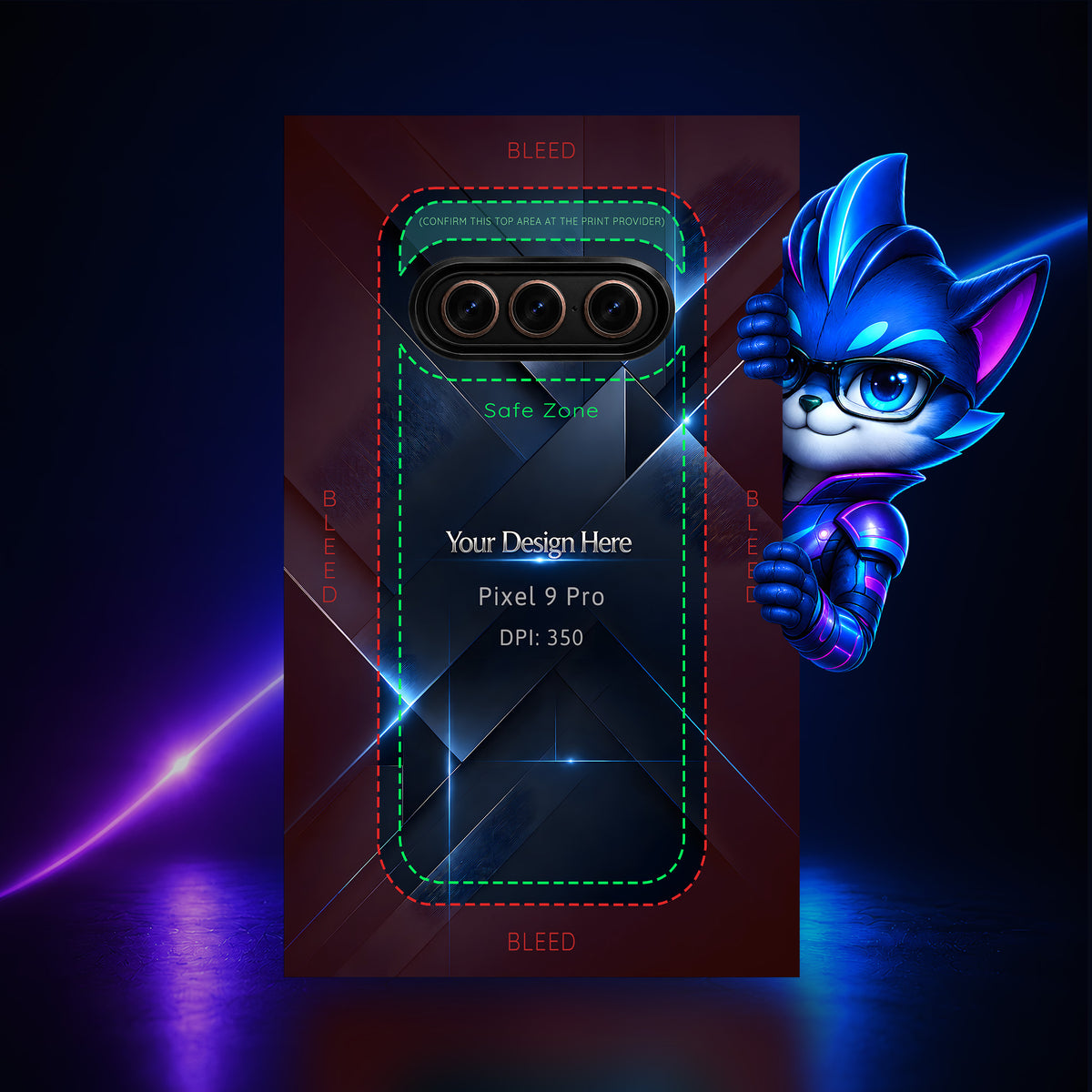 Google Pixel 9 Pro Photoshop phone case template preview