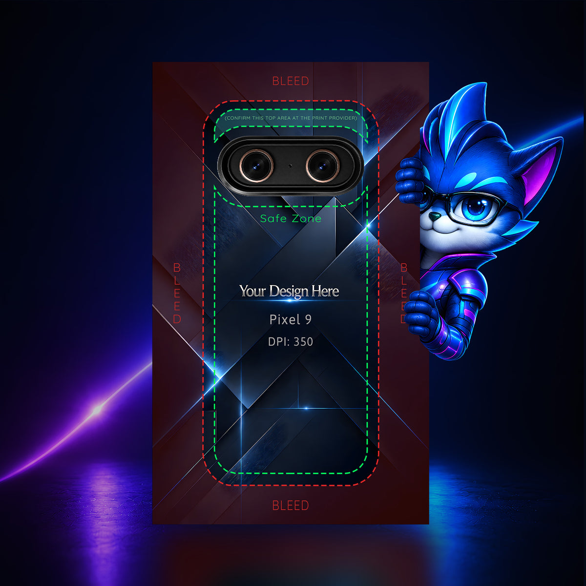 Google Pixel 9 Photoshop phone case template preview